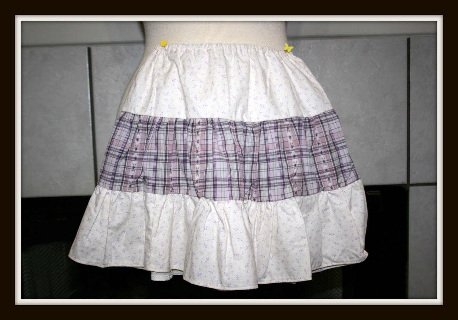 Purple Floral and Plaid Twirl Skirt - 16-24" (2T-5T)