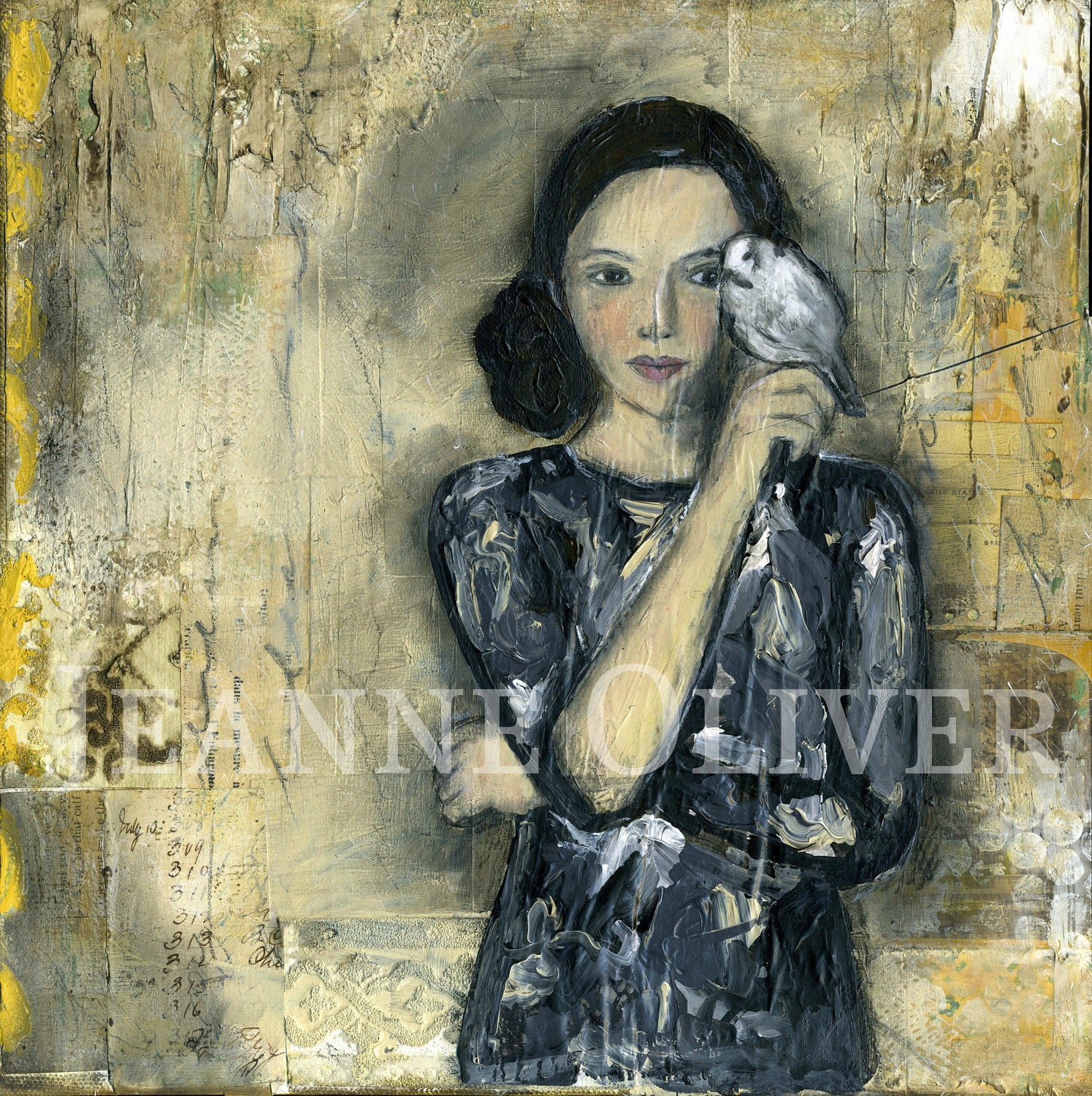 Girl With Bird Contentment Print
