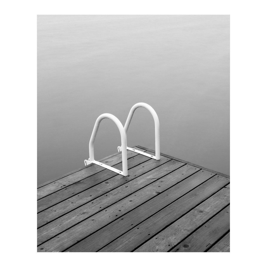 Grandview Lake 1 - Landscape Photography, Black and White Dock in Muskoka Ontario Canada, Monochromatic Limited Edition Photograph - 8x10