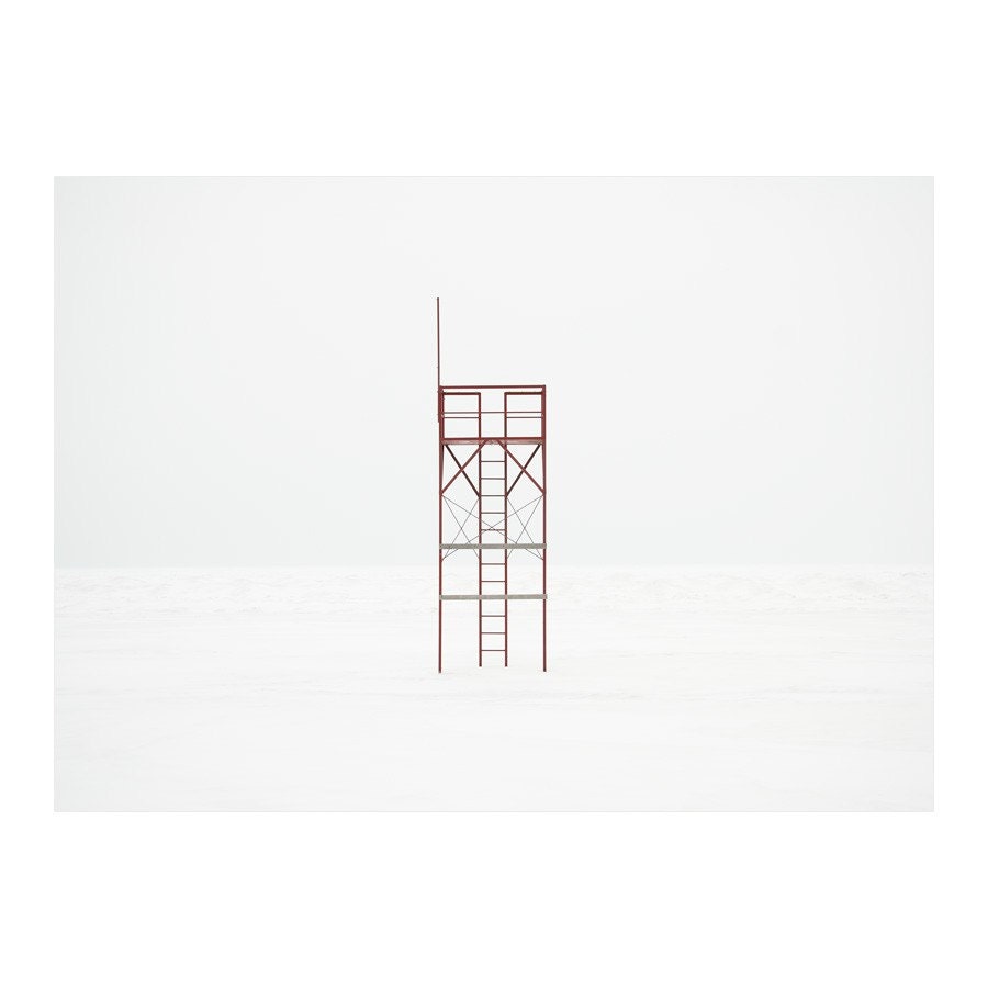 Winter Photography - Red lifeguard station on snow covered beach, Christmas landscape photograph - Port Stanley 4 8x10