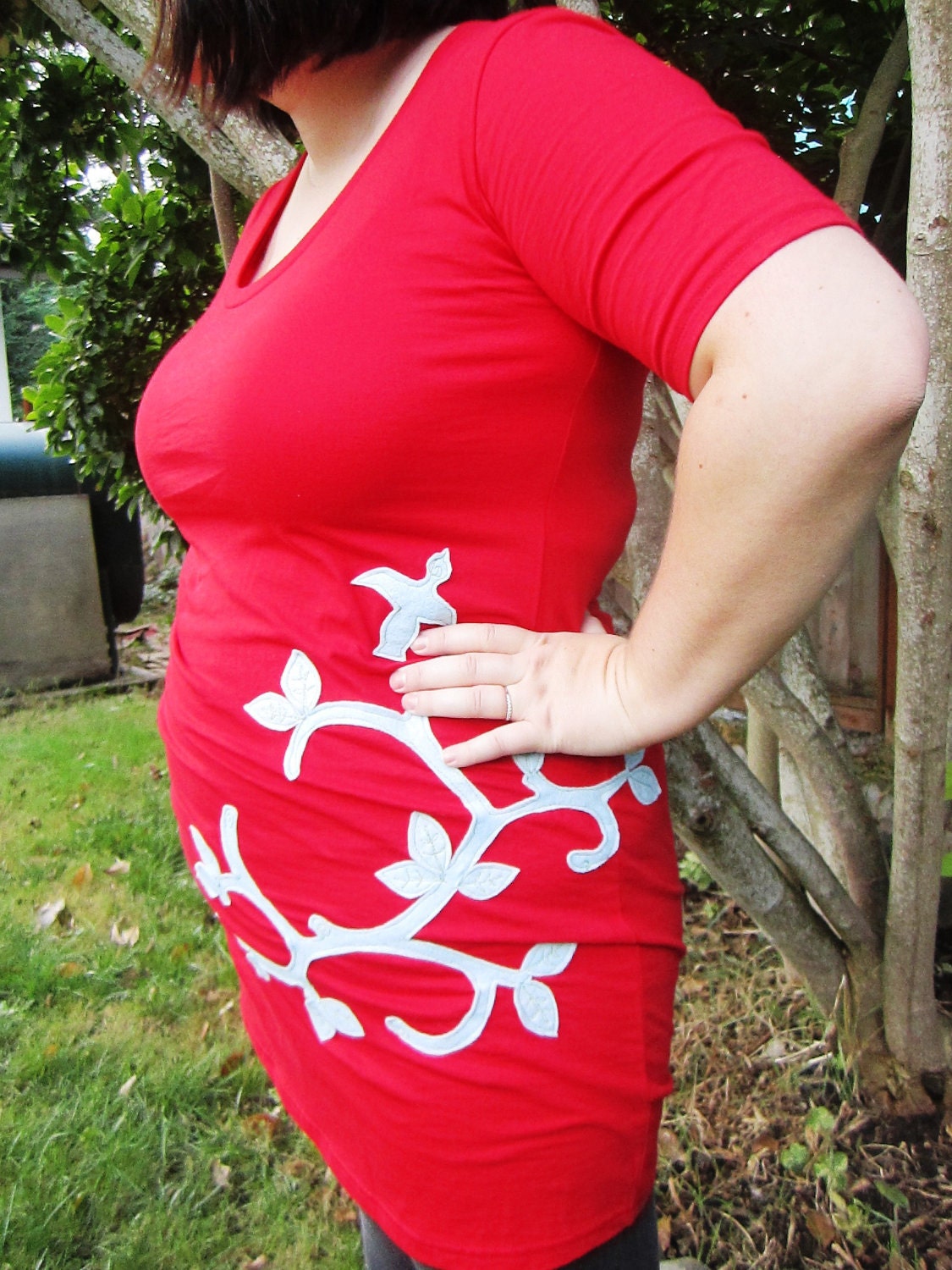 Put a bird on it, red...short sleeved scoop necked