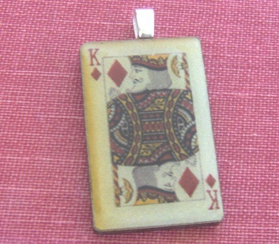 SALE TODAY Wooden Charm Pendant Necklace, Playing Cards, King of Diamonds