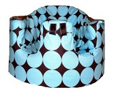 Home of the Orignial Bumbo Seat COVER in Michael Miller Blue/Brown Disco Dot