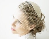 Vintage Inspired 1950's Bridal Art Deco Headpiece Vintage Weddings Elegant Half Veil Hand Stitched Crystals Pearls Custom Made