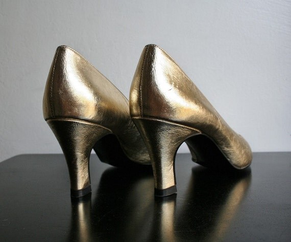 Metallic Golden Spike Heel 80s Glam Shoes