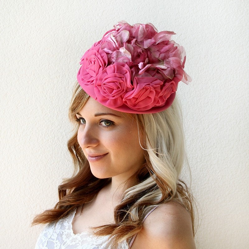 Vintage Rose Pink Floral Garden 1960s Hat