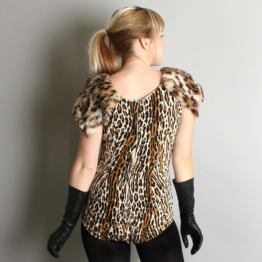 Vintage Leopard Bettie Page Pin-Up Cat Suit Costume Leotard