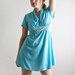 Vintage 1970s Mini Dress - Pastel Aquamarine with Doily Applique Waistline - Medium Spring Summer Fashion