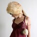 Vintage Fur Hat with Pom Poms - Winter Cream with Brown Tips