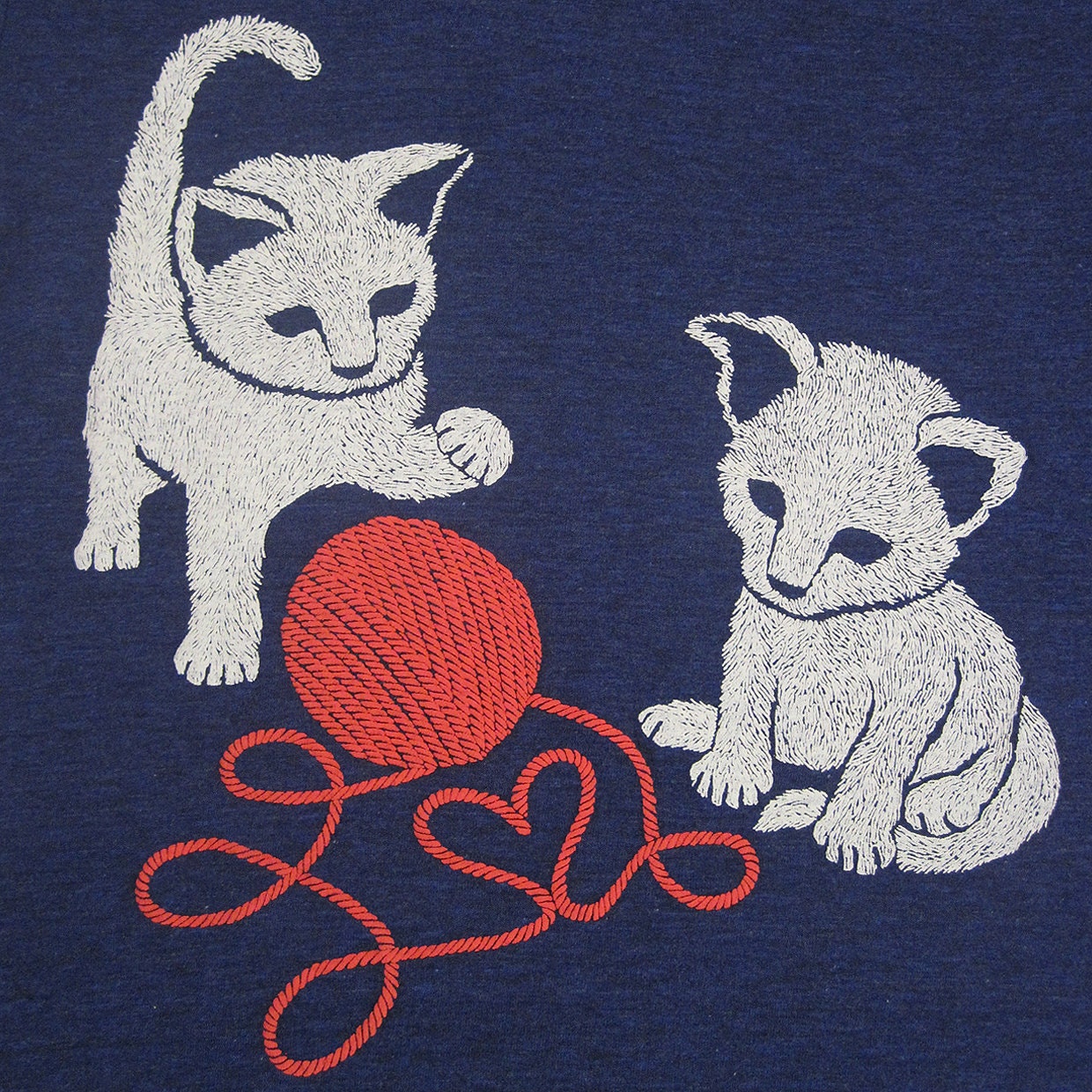 Kittens - Womens T-shirt Girls Tee Shirt Adorable Cat Cute Love Cats Kitten Red Yarn Heart Animal T-shirt - Ath Indigo Blue - S, M, L, XL