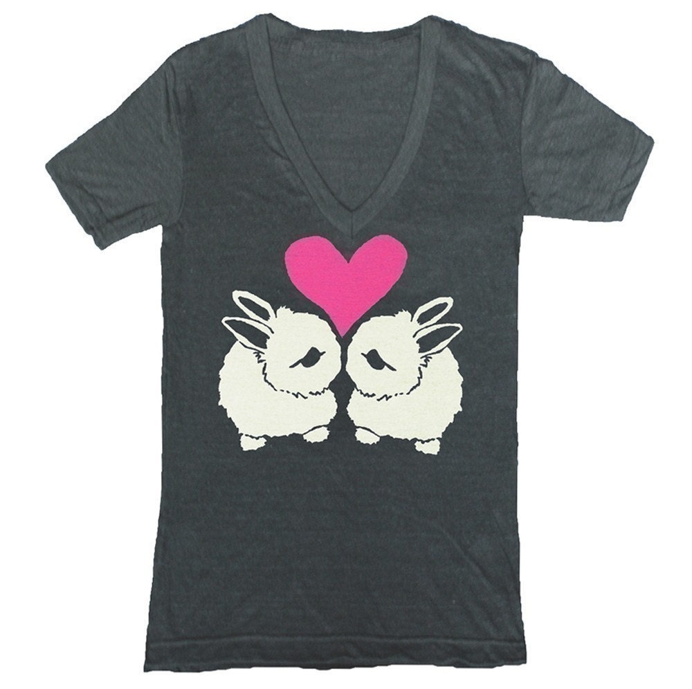 Bunnies Deep V-Neck Tee / GNOME ENTERPRISES / tri black / XXS XS SM MD LG