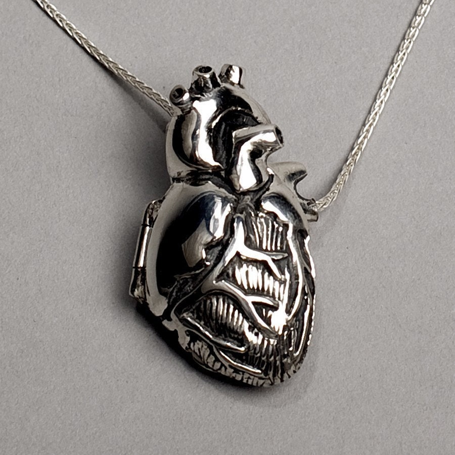 Original Silver Anatomical Heart Locket 18" Chain