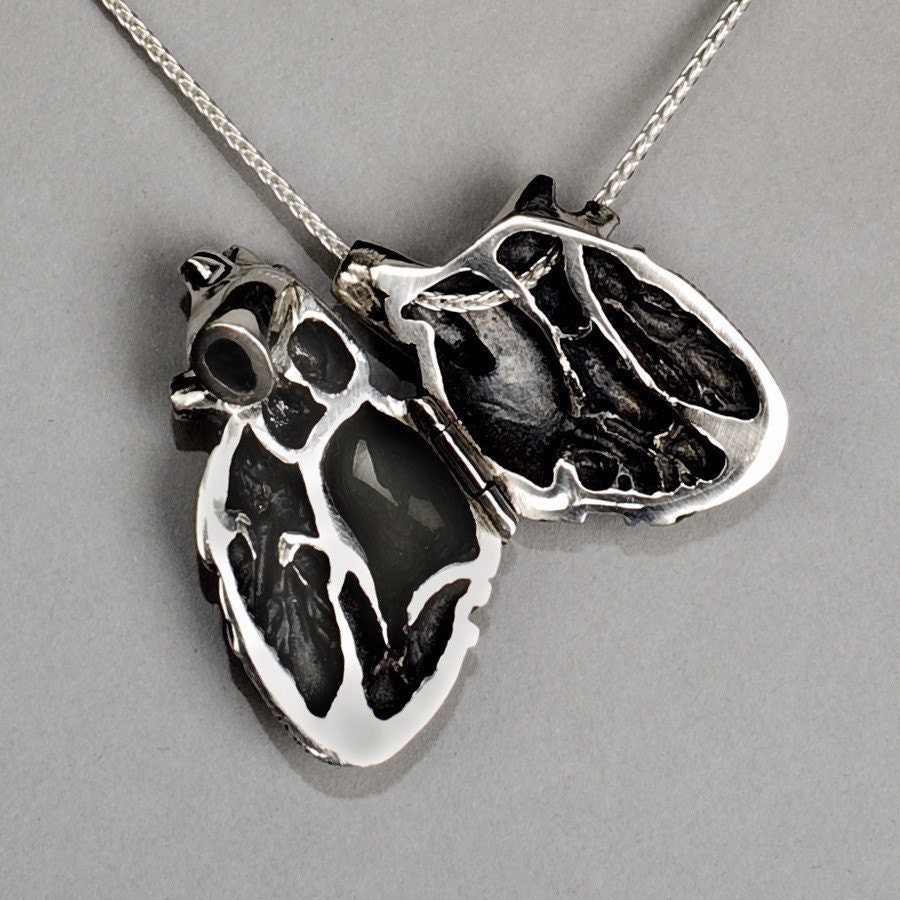 Original Silver Anatomical Heart Locket- 28 inch chain