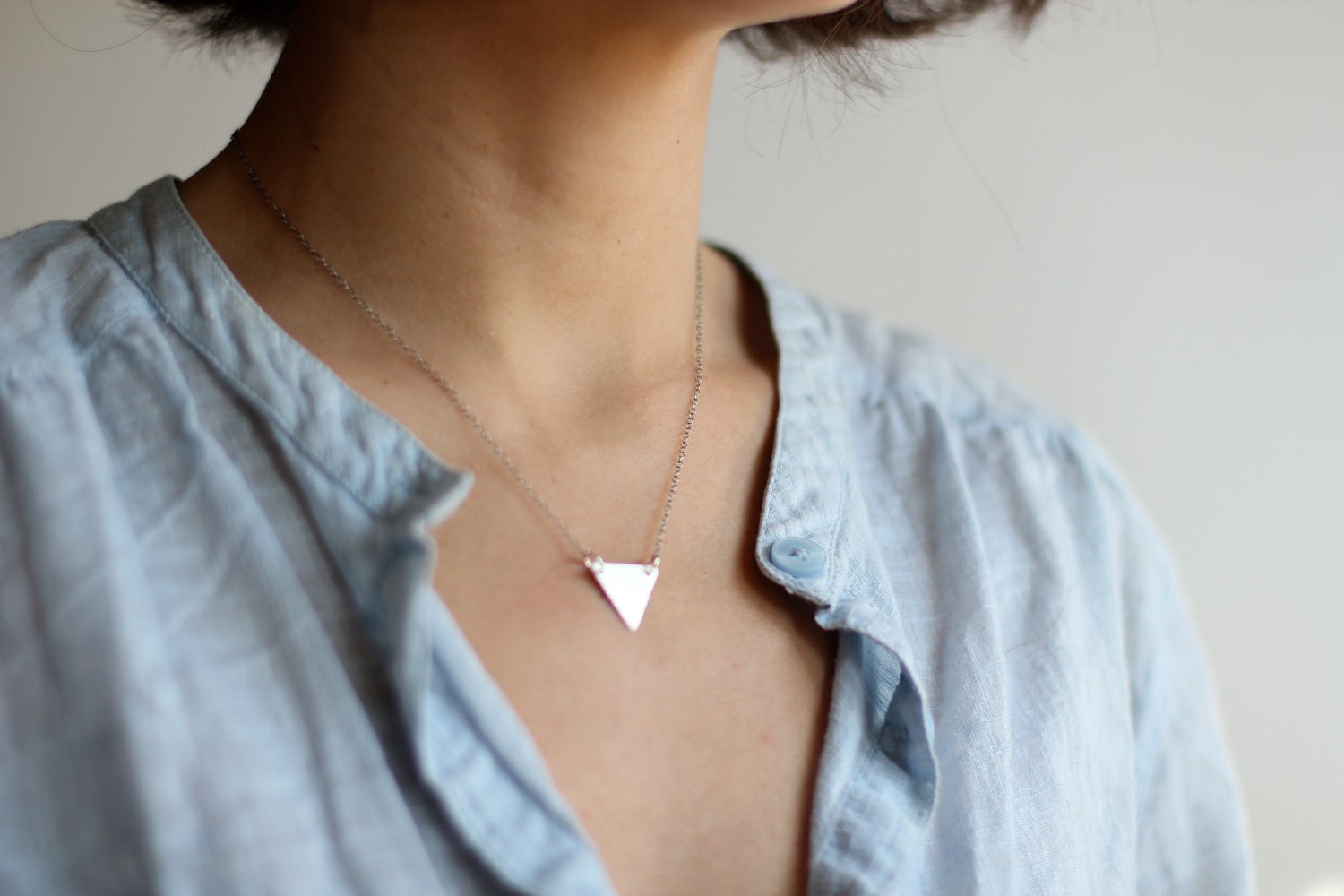Minimalist Sterling Silver Triangle Necklace - Oxidized Sterling Silver Chain