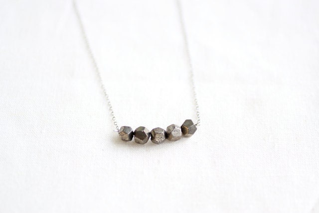 Geometric Pyrite Minimalist Sterling Necklace - Oxidized Sterling Silver Chain