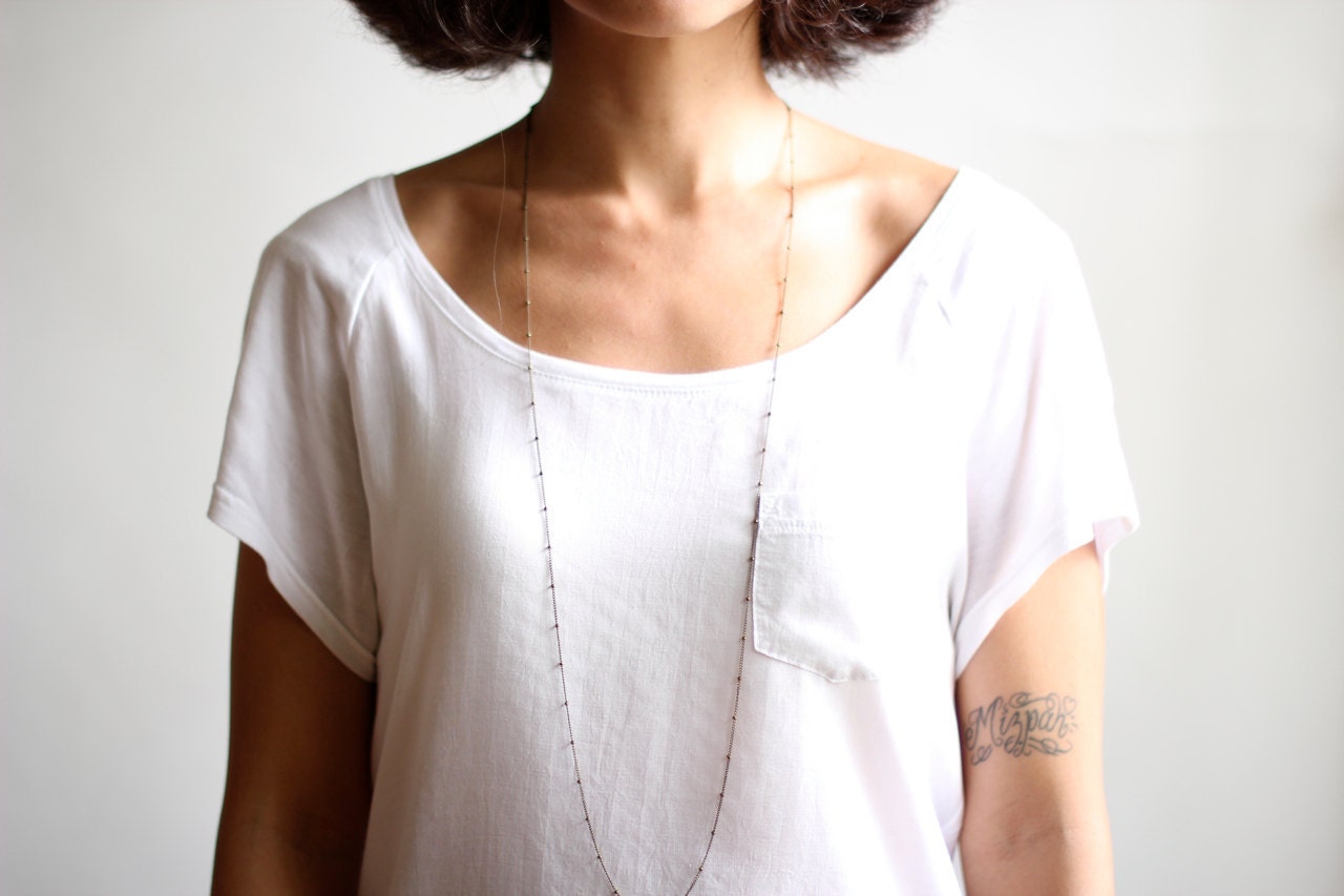 Long Simple Layering Ball Chain Necklace - Antiqued Brass Chain