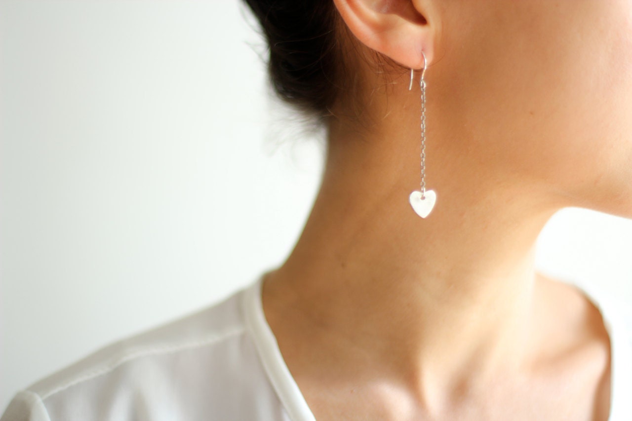 Fine Silver Heart Drops Earrings - Sterling Silver Wire
