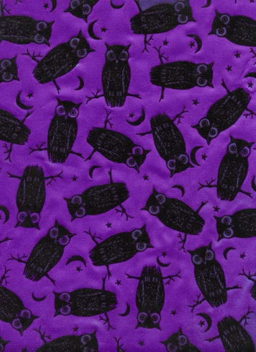 Owls Moons & Stars Satin Raised Velvet Fabric 2 3/4 YARDS PLUS