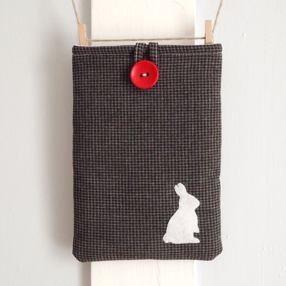 Rabbit and Houndstooth Padded Kindle Sleeve
