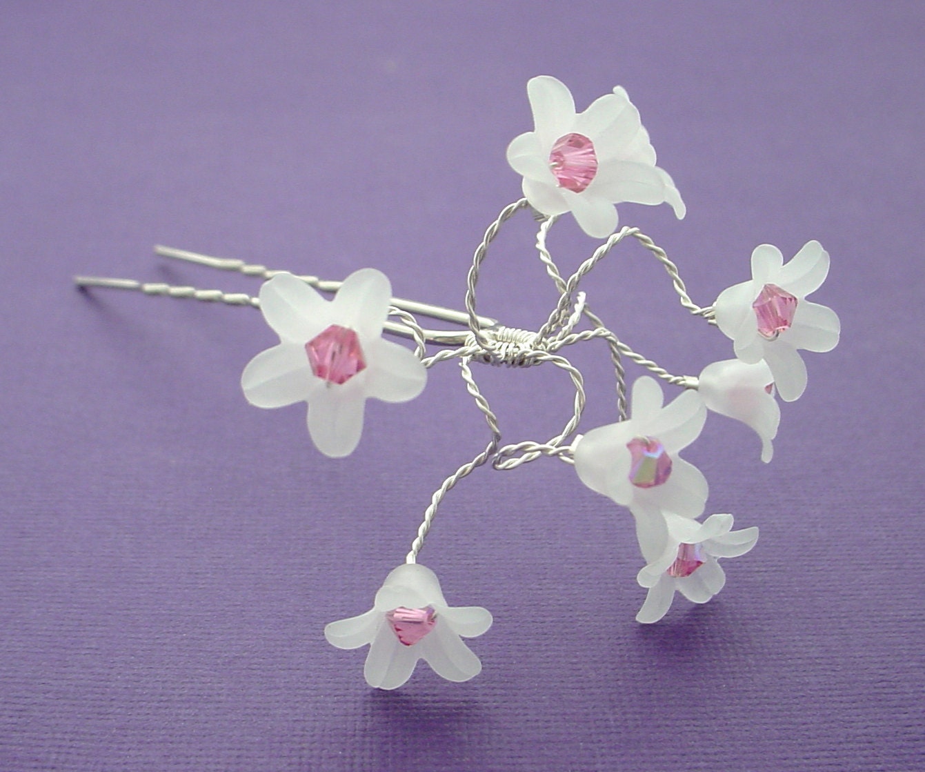 Crystal & Flower Hair Pin - Custom Color Choice