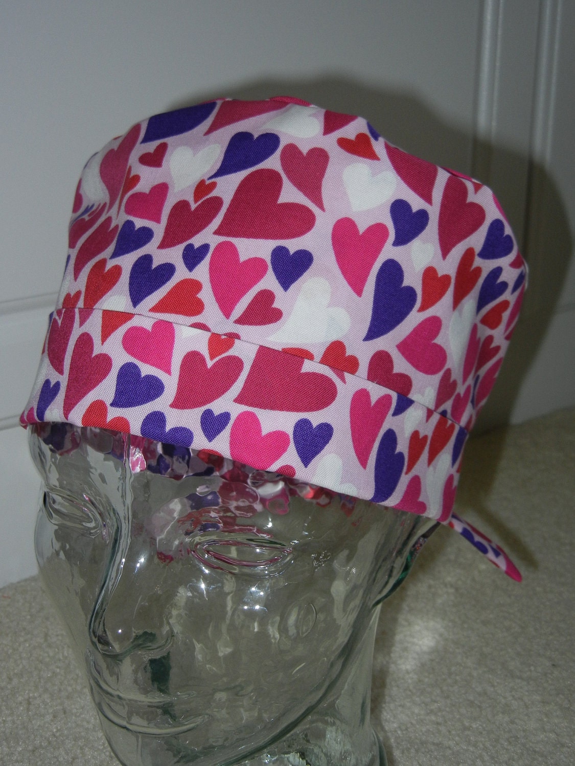 Tie Back Surgical Scrub Hat with Lots of Heart