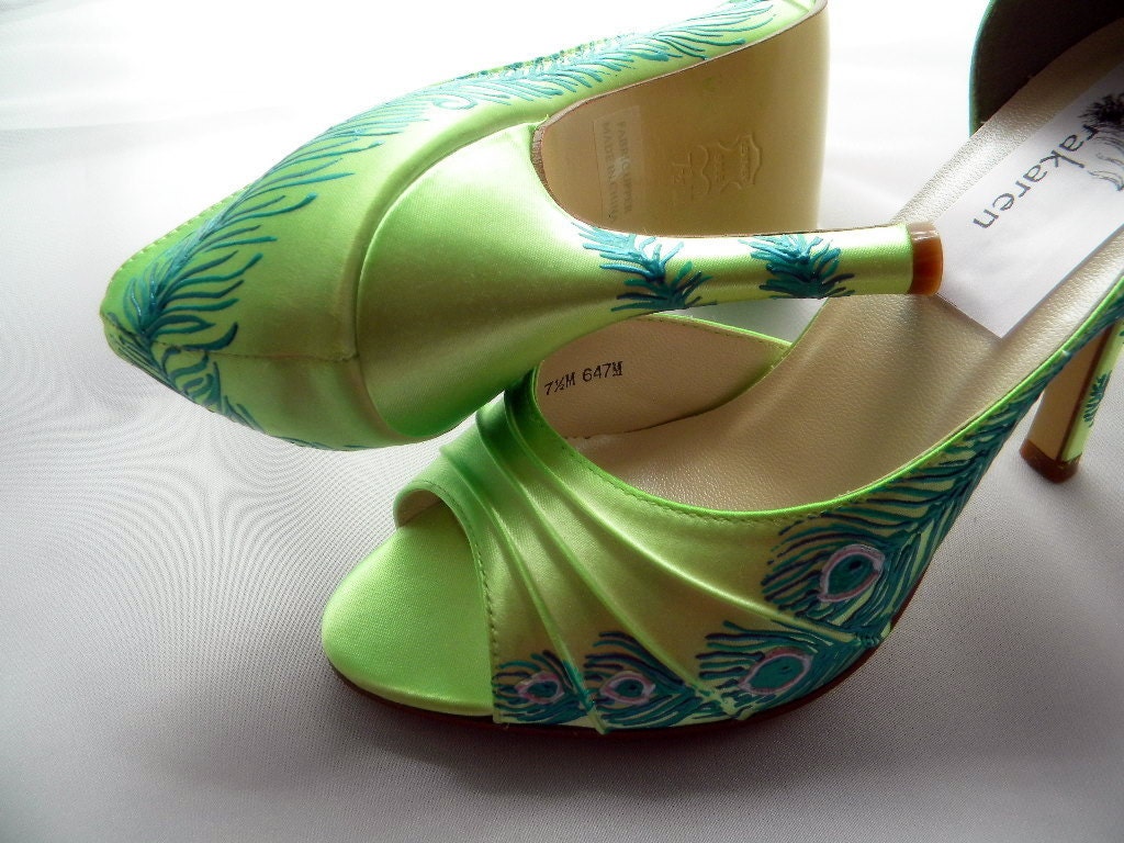Wedding Shoes peacock feather Sale lime green citronade Keziah