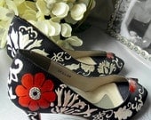Wedding shoes painted damask red anemones platform Vegan
