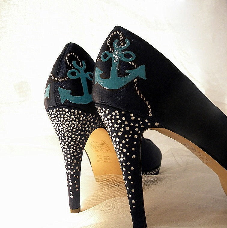 Wedding Shoes Nautical anchor rope rhinestones platform pump Ancla
