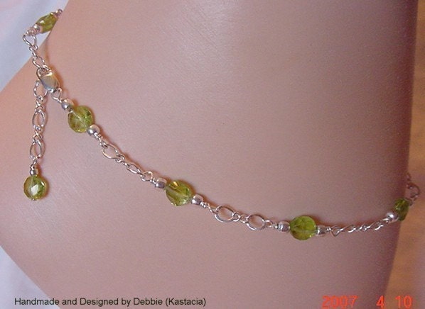 Genuine Peridot Sterling Silver Adjustable Anklet