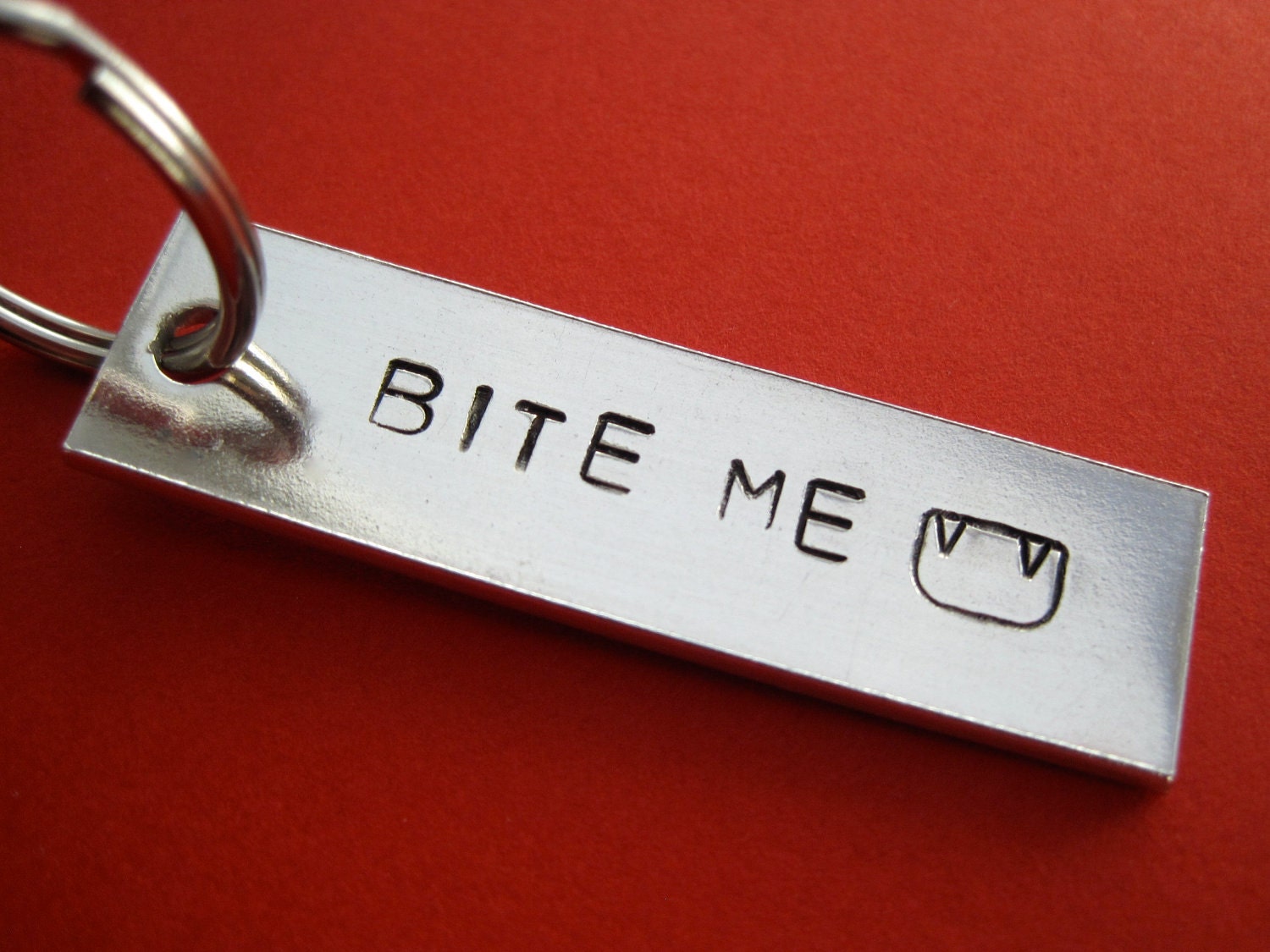 Personalized Keychain - Bite Me - Vampire Jewelry - Hand stamped Key Chain Accessory