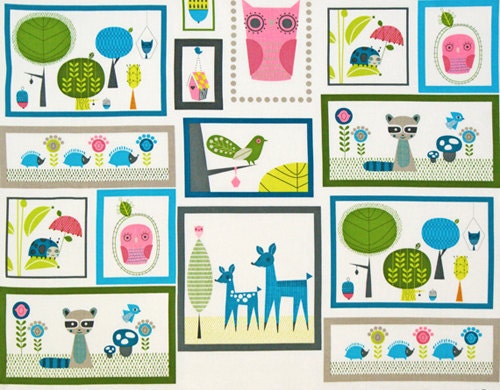 Critter Community Fabric by Suzy Ultman for Robert Kaufman, Critter Panel in Bermuda-Fat Quarter