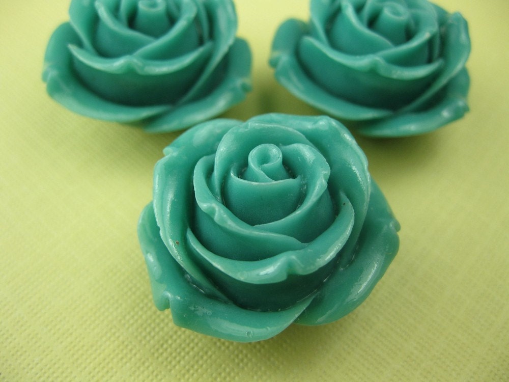 Large Vintage Dark Turquoise Celluloid Rose Cabochon