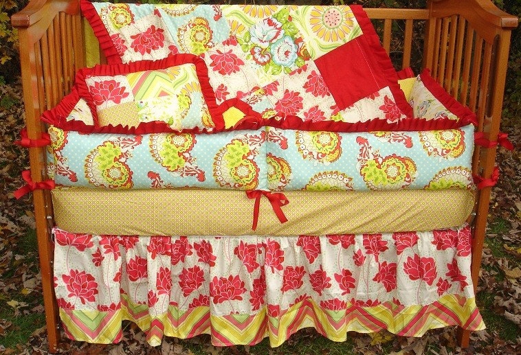 Custom Baby Nursery 4-Piece Complete Crib Bedding Set made with Heather Bailey POP GARDEN