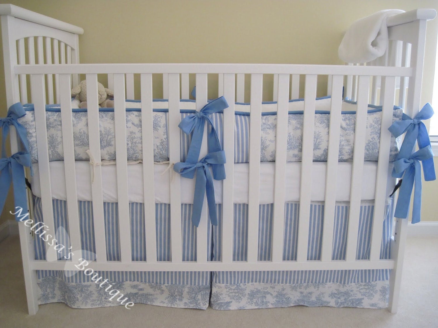 Custom for Baby Boy or Girl Toile Boutique Crib Bedding Complete 2-Piece Set YOUR CHOICE of Color