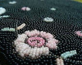 VINTAGE PURSE...a beautiful beaded clutch, black with flowers, satin