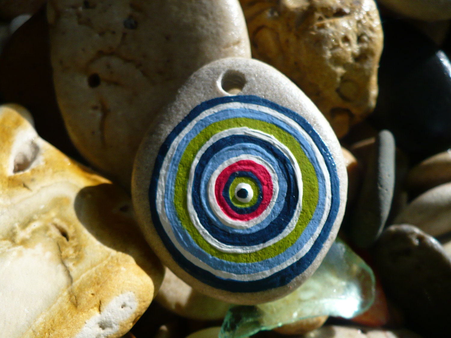 PAINTED STONE...jewelry making supplies,hand painted stone,good luck rock