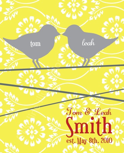 Couple Family Tree Art Print - Birds on Wire Custom Art - 8x10 Art Print