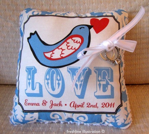 Ring Bearer Pillow - Love Bird with Heart Pillow - Customize to your Wedding