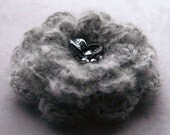Grey and charcoal crochet flower brooch