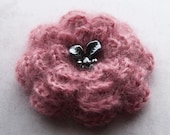 Dusty pink and charcoal crochet flower brooch