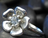 Natural Aquamarine flower stacking ring in sterling silver - March Birthstone - Made to your size