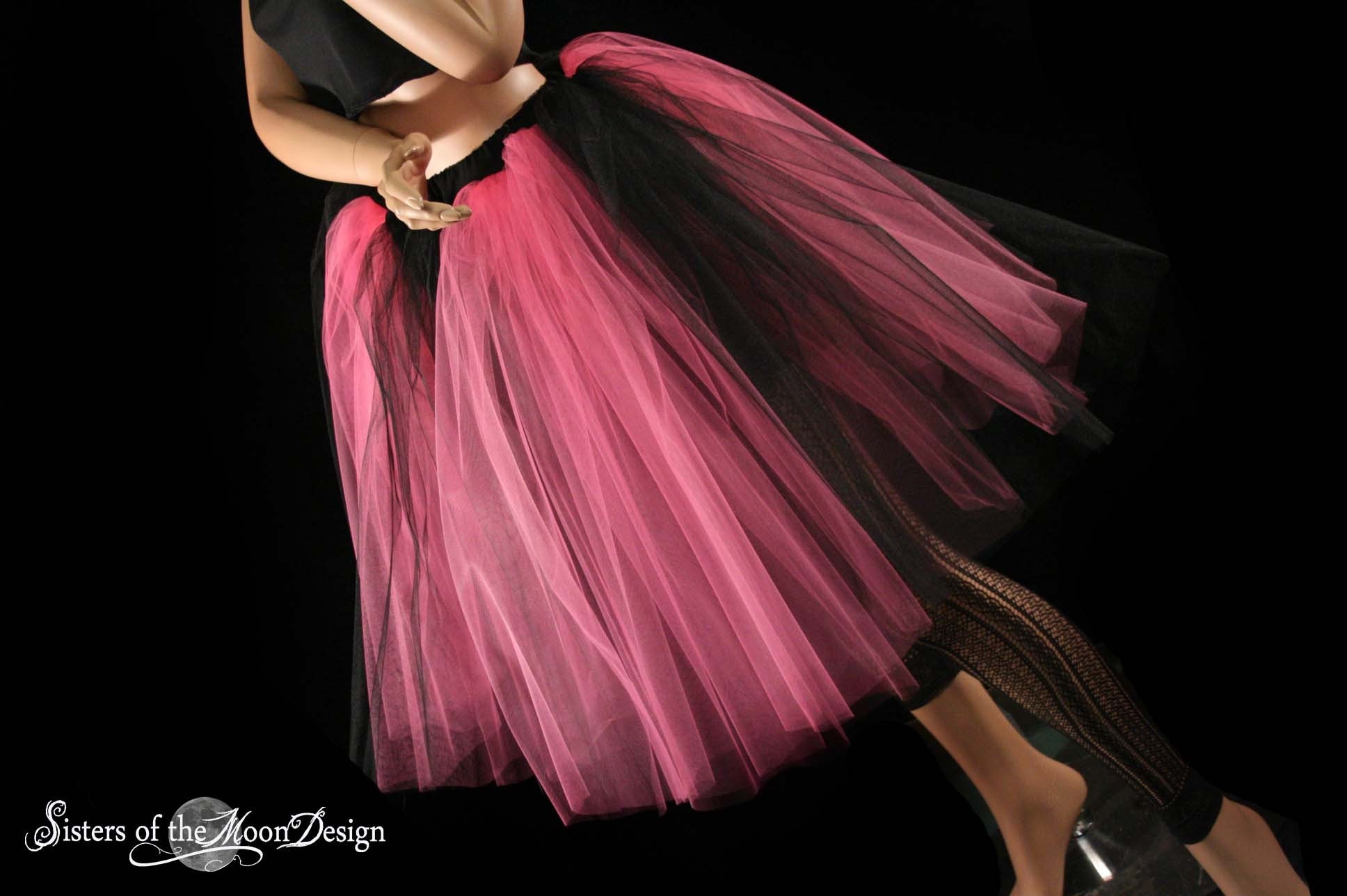Gothic Adult tutu Pink Black Romance skirt petticoat extra poofy knee length with underskirt  You choose Size  Sisters of the Moon