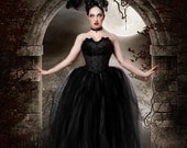 Streamer floor length tutu skirt formal All black adult --You Choose Size -- Sisters of the Moon