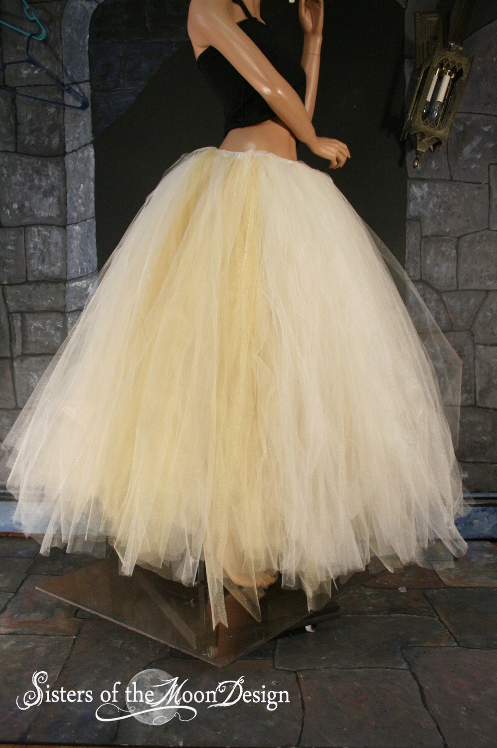 floor length tutu Bridal Glimmer skirt Streamer formal Ivory Gold adult wedding costume steampunk --You Choose Size -- Sisters of the Moon