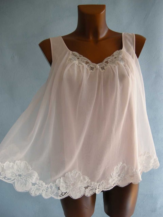 TINY Vintage Chiffon Babydoll Top Sheer Pink 60s by empressjade