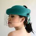 VEILED Hat Emerald Green Felt Vintage 80s Black Feathers Party Cocktail