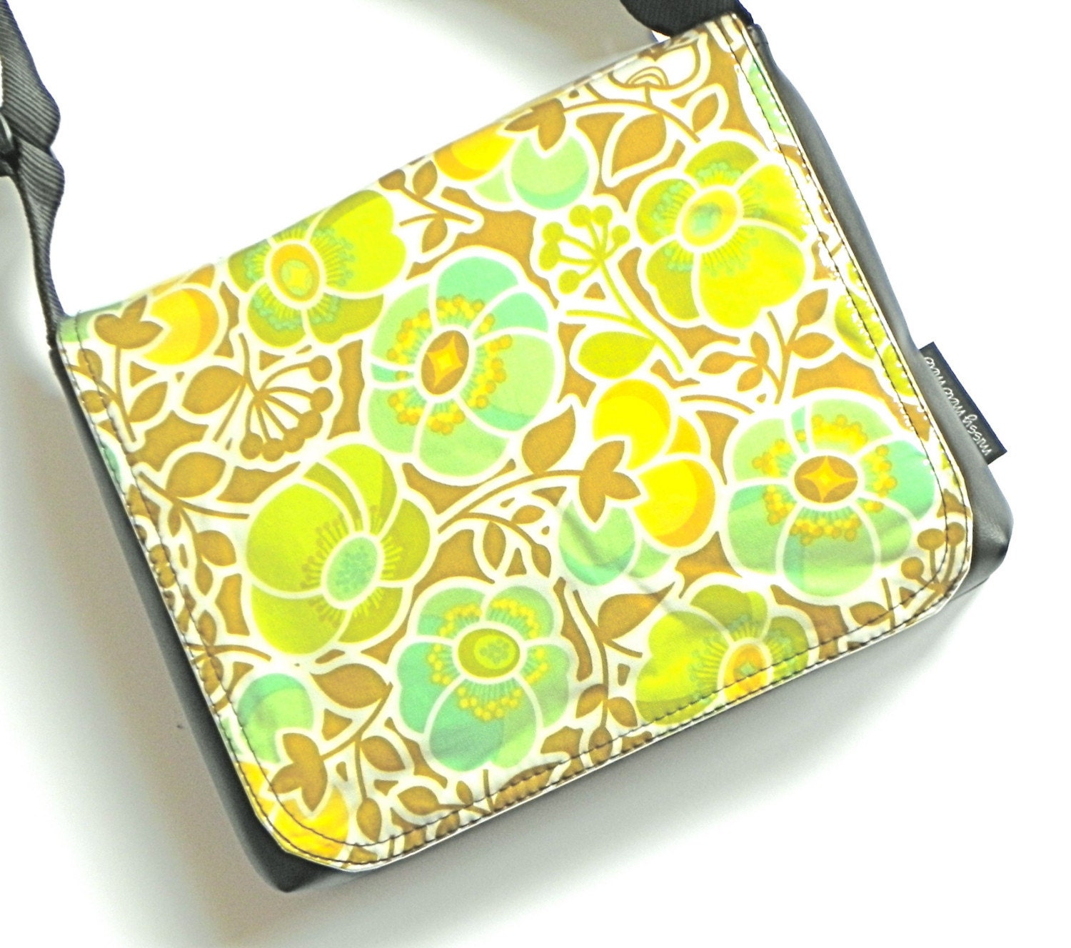 Soft green and yellow floral messenger satchel by missy mao mao on etsy