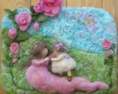 Art - First Steps- Needle Felted Wall hanging / sculptural wool painting Waldorf inspired