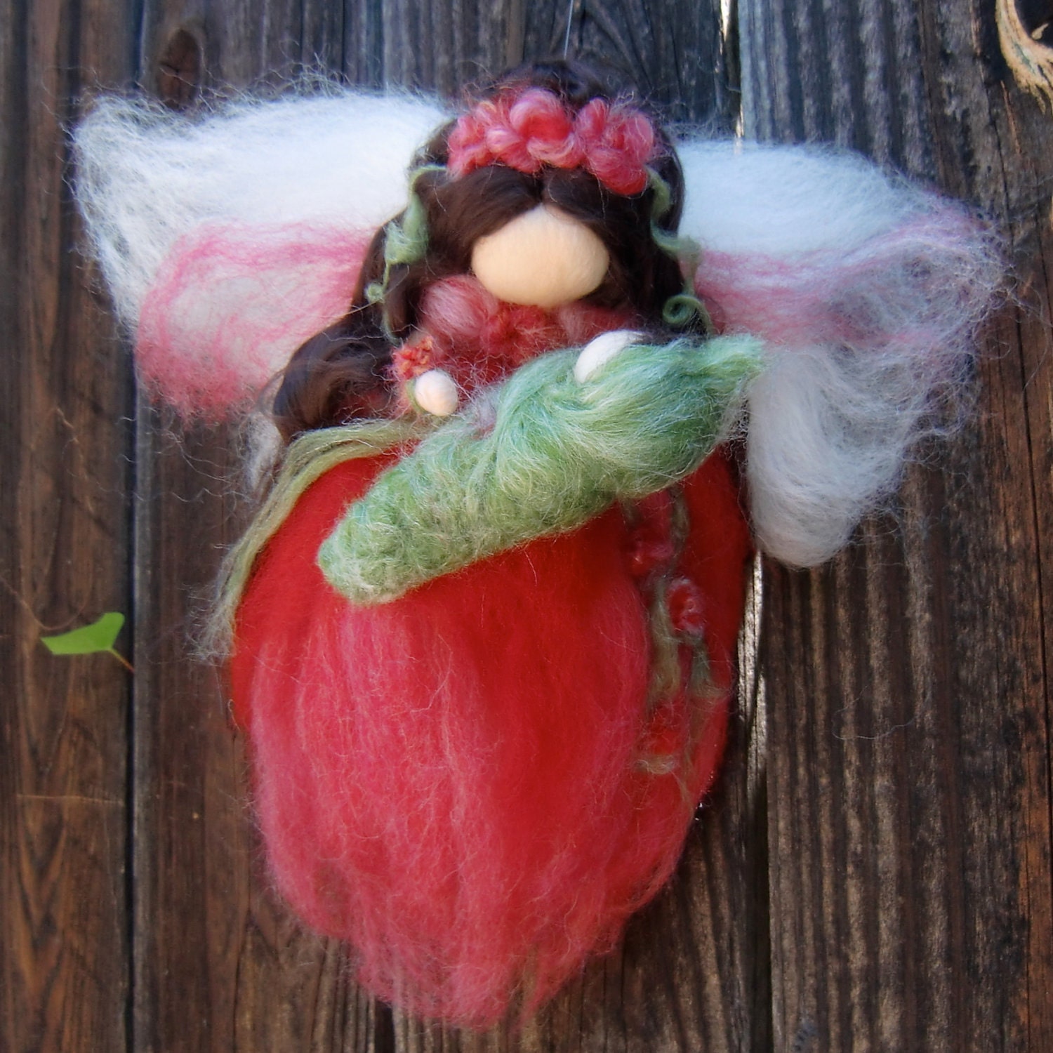 Reserved for Julie - Angel with Baby - Needle felted - Rose Red Fairy Waldorf  Steiner inspired by Rebecca Varon