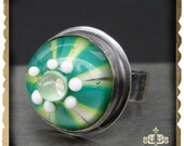 Glass Ring Sterling Silver and LAMPWORK STEAMPUNK Ring Size 9.5 Modern Victorian Statement Jewelry